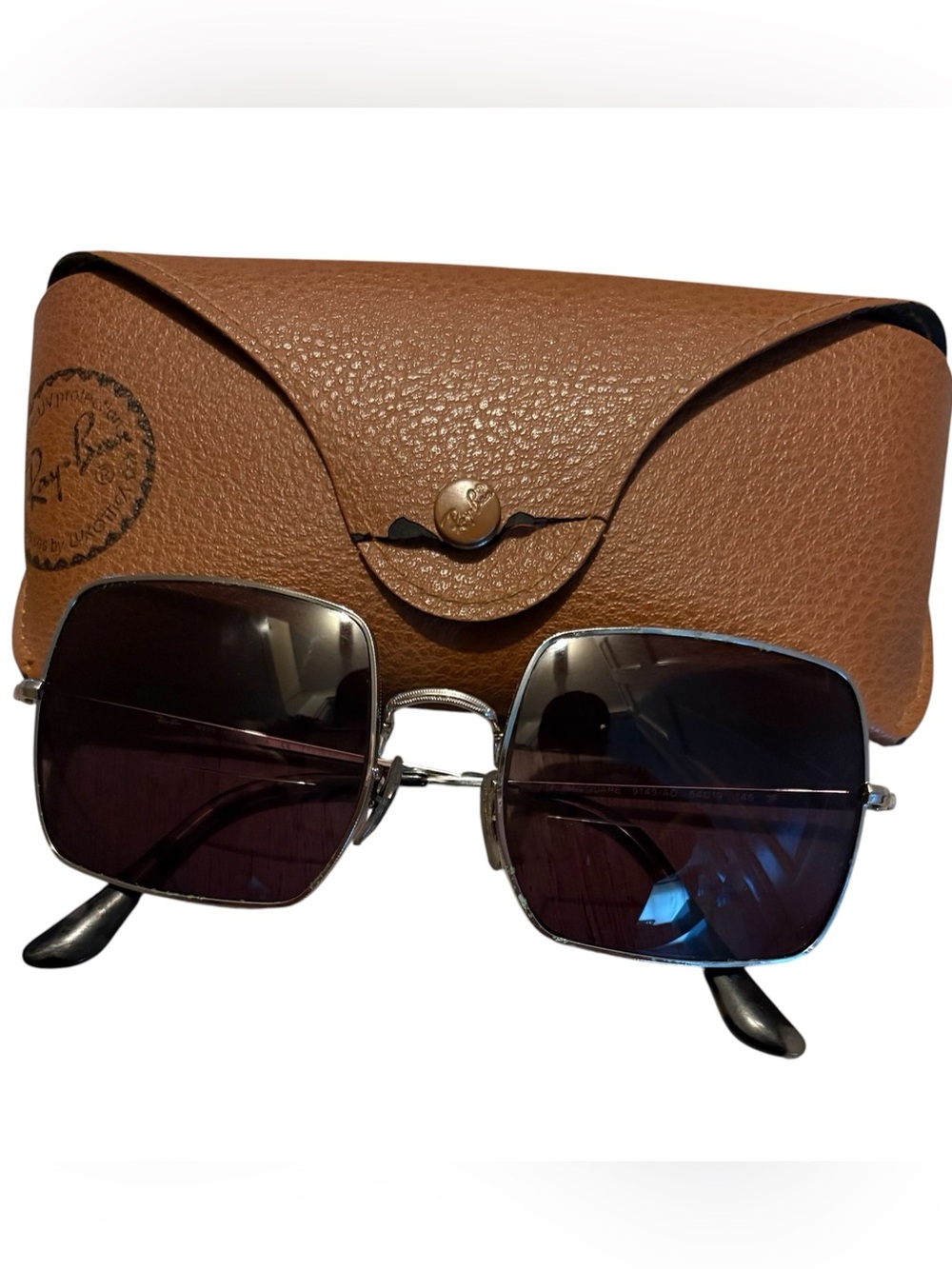 Ray-Ban Men’s Silver Square Metal Sunglasses with Brown Case - Dark Brown Lenses